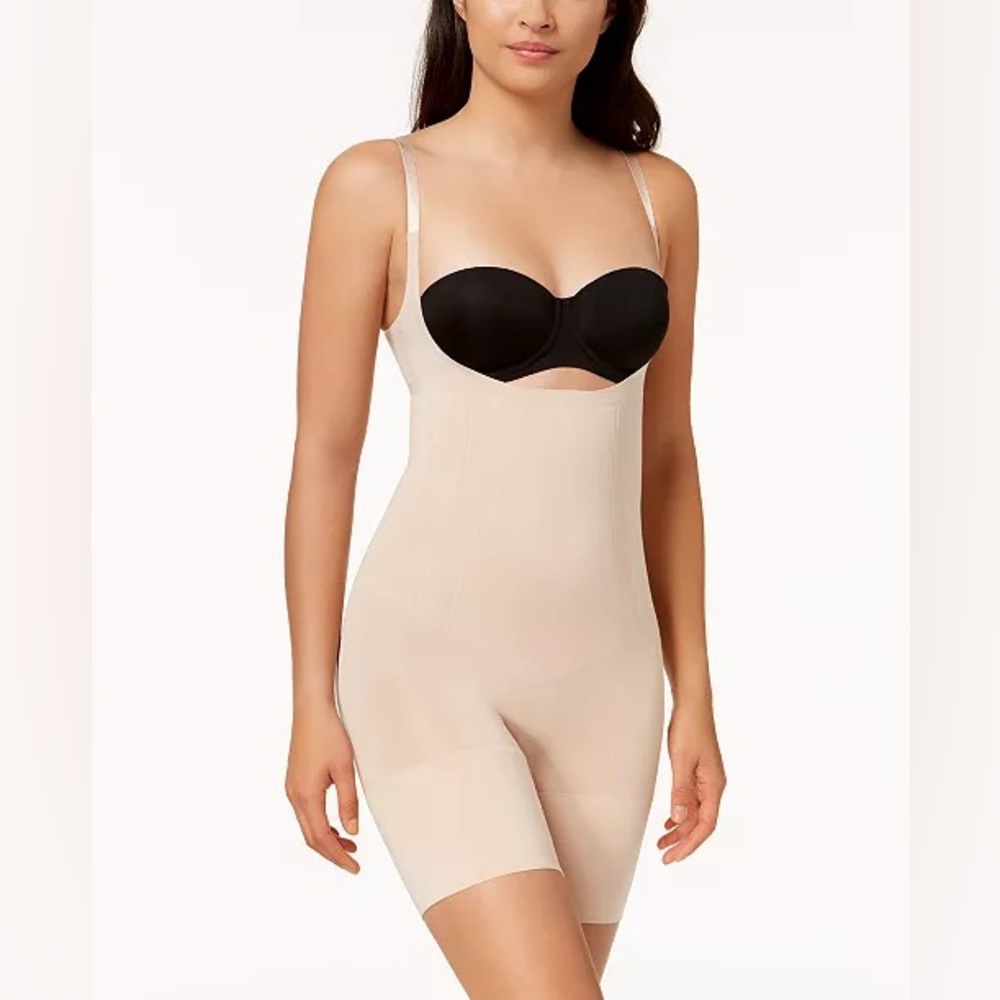 SPANX OnCore Open-Bust Mid-Thigh Bodysuit in Nude Size Small